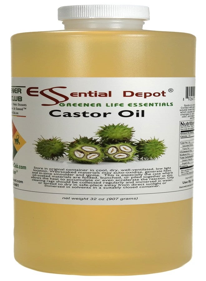 Essential Depot Castor Oil - 1 Quart - 32 oz - Food Grade - Safety Sealed HDPE Container with Resealable Cap - 100% Pure and Natural for Hair, Skin, Massage, and Cooking - Image 1